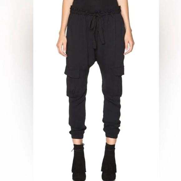 Ulla Johnson Black Crepe Cargo Dropped Waist Jogger Sweatpants Womens 2 Goth